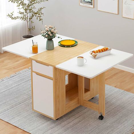 Bureau de table à manger avec 2 tiroirs blancs extensibles refermables