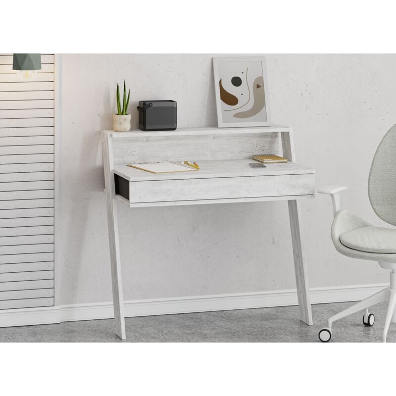 bureau de travail 94x91h mimosa blanc antique et gris anthracite avec un tiroir blanc et gris anthracite