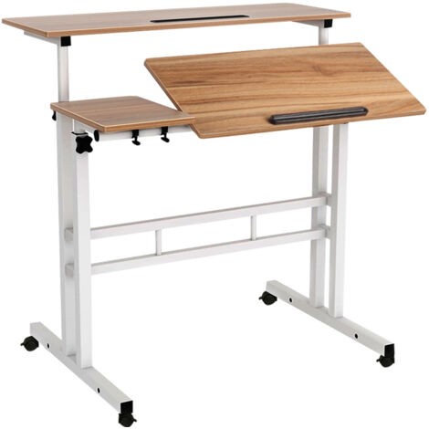 Bureau Debout Mobile, Chariot pour Ordinateur Portable à Hauteur Réglable avec Bureau inclinable, Roulettes Verrouillables,80x60x67-117cm