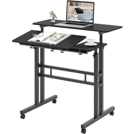 Bureau debout réglable en hauteur sur roulettes, Plateau inclinable, Table mobile