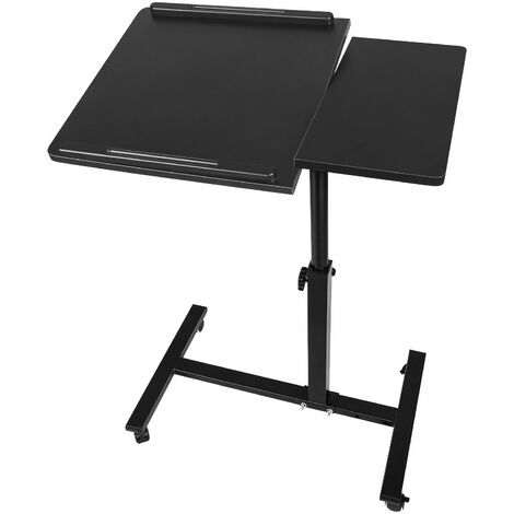 Bureau Debout sur Roues, Bureau d'ordinateur de Support réglable en Hauteur Table d'appoint, petite table d'appoint pour canapé  avec 4 roulettes - 70x40x95cm