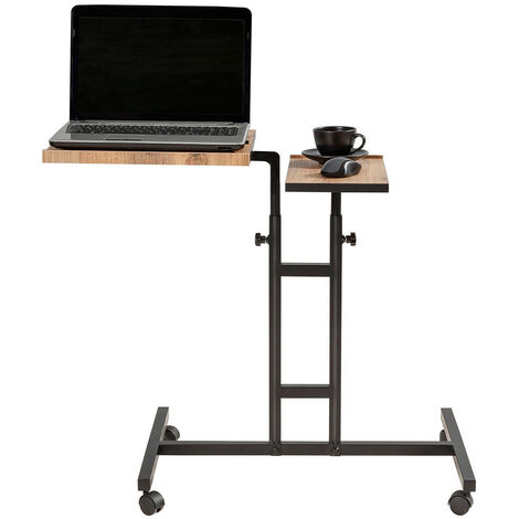 Bureau Debout sur Roues en Pin Atlantique et Noir, Hauteur Réglable, 67x87 cm, Pour Bureau à Domicile ou Atelier