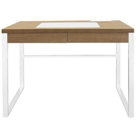 Bureau Design 1 Tiroir "Porqa" 100cm Naturel & Blanc