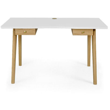 Bureau Design 2 Tiroirs "Nice" 140cm Chêne & Blanc