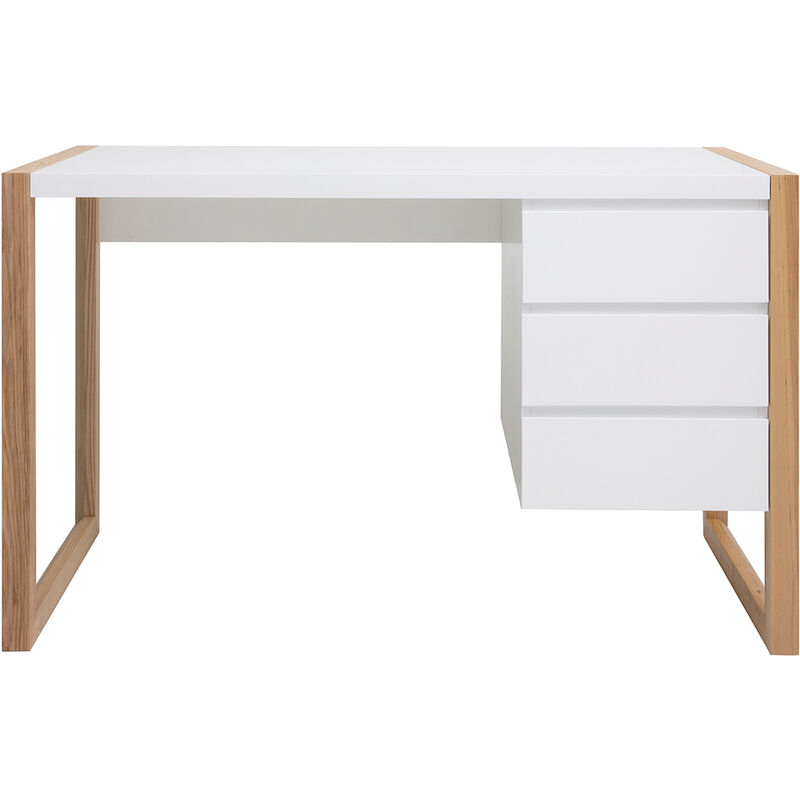 Miliboo - Bureau design 3 tiroirs blanc mat et bois ARMEL