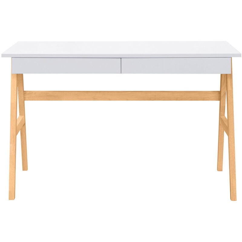 Miliboo - Bureau avec rangements 2 tiroirs scandinave blanc et bois clair chêne L120 cm brook