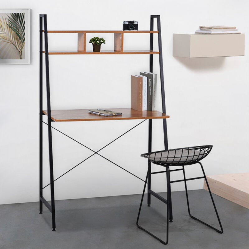 bureau au design industriel minimaliste 84x142 bois acier avec bibliotheque cactus