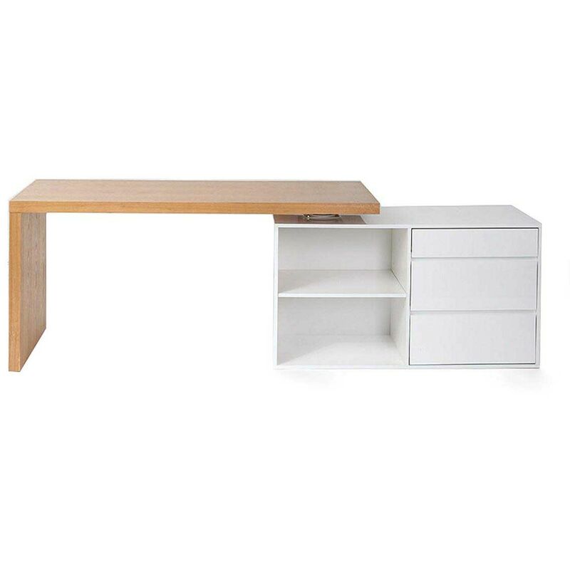 Bureau modulable design blanc brillant et bois clair frêne L160-235 cm NEW MAX Bureau modulable design blanc brillant et bois clair frêne L160-235 cm NEW MAX