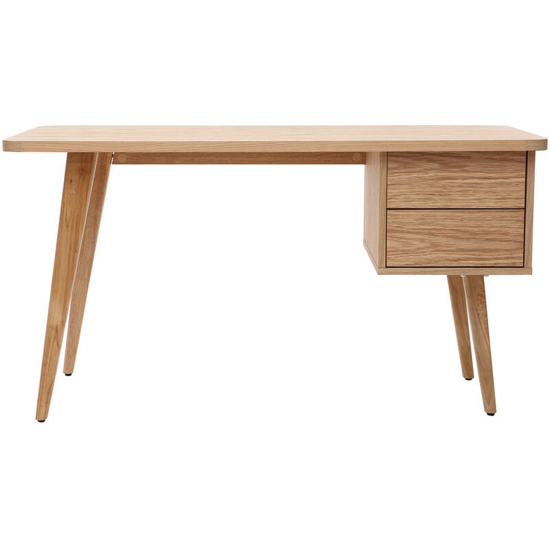 Miliboo - Bureau avec rangements 2 tiroirs scandinave bois clair chêne L140 cm fifties