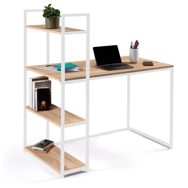 Idmarket - Bureau bibliothèque detroit design industriel bois et métal blanc