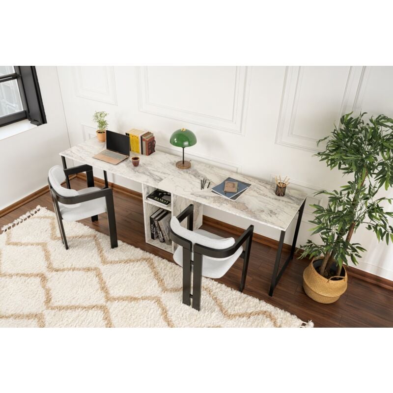 Bureau d'Étude Noir Freesia 240x74x60 cm - Conception Contemporaine avec Rangement Intégré