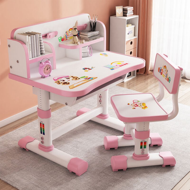 Sinbinta - nsemble de chaises de Bureau pour Enfants, Table d'étude d'étudiant réglable en Hauteur, Support de Lecture, Bureau et Chaise