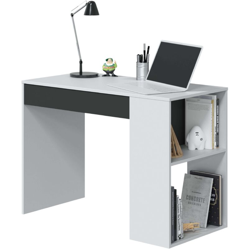 Miroytengo Mesa de Escritorio Masster con 1 Cajón en Blanco Artik y Gris Antracita con estilo Moderno 73x101x50 cm