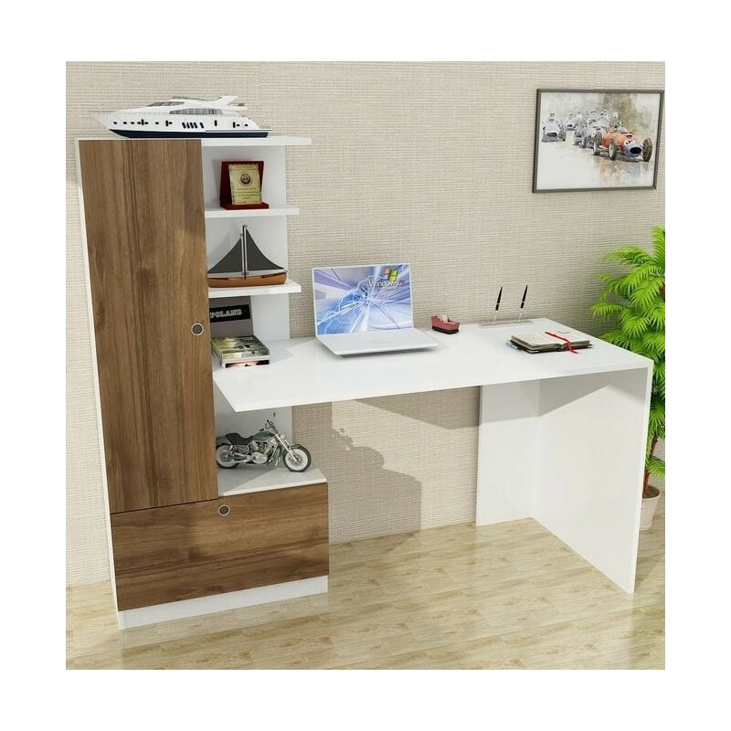 Azura Home Design - Bureau domingos Noyer - blanc