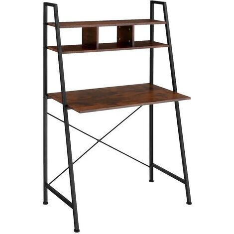 Bureau d'ordinateur 85cm X 46, style industriel et loft en bois foncé