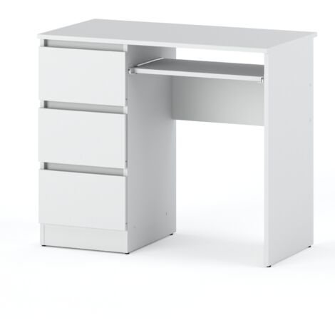 Bureau d'ordinateur - 90 cm - Blanc - 3 tiroirs - Design moderne et pratique