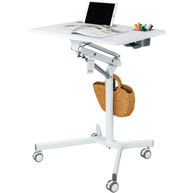 Authmic - Bureau d'ordinateur à roulettes, hauteur ajustable, idéal pour usage à domicile, au bureau, etc., blanc.