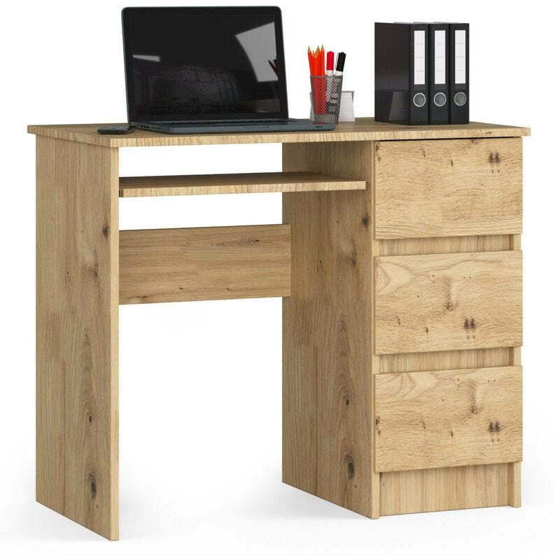 Bureau d'ordinateur Akord droit A6 Chêne Artisan 90 cm 3 tiroirs façade Chêne Artisan 1 étagère 90x50x77 cm