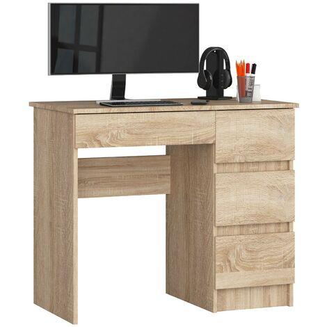 ABAMIHOME Bureau d'ordinateur AKORD droit A7 Chêne Sonoma 90 cm 4 tiroirs façade Chêne Sonoma 90x50x77 cm