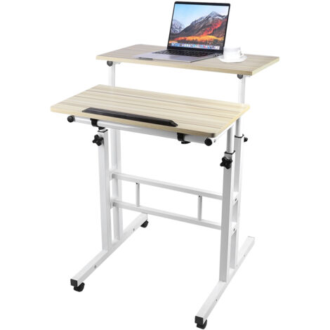 Bureau d'ordinateur avec 4 roulettes, table de jeu, table de bureau 60x60x67-115cm, érable