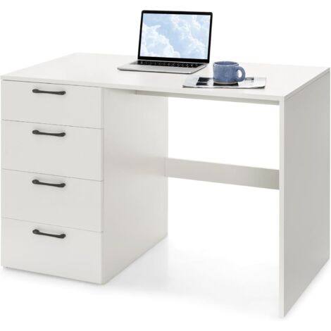 Bureau d'Ordinateur avec 4 Tiroirs, Table de Bureau Moderne, Poste de Travail Informatique pour Bureau, Chambre, 110 x 60 x 76 cm, Blanc