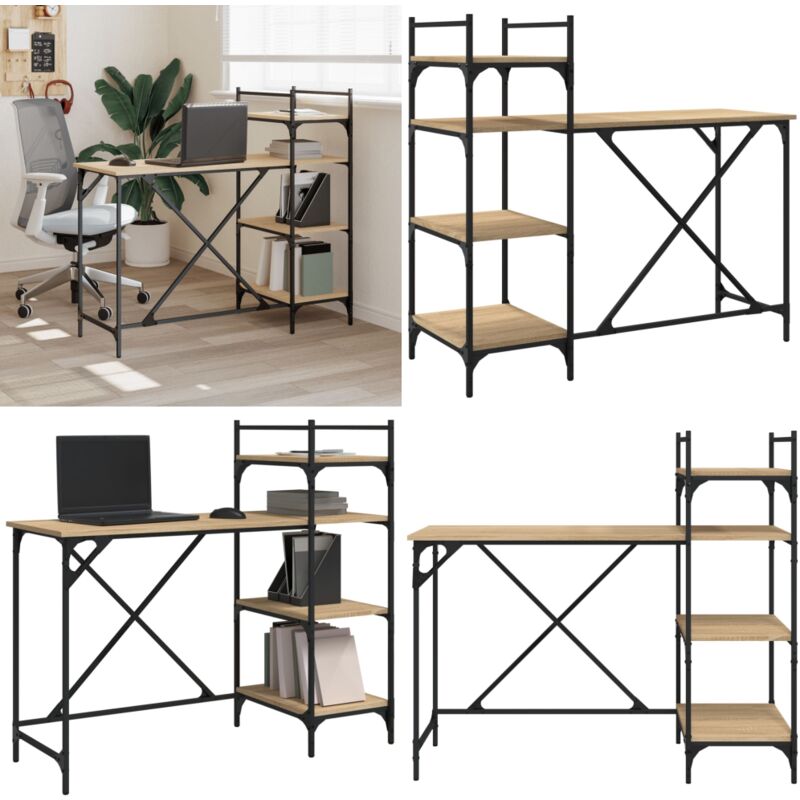 Vidaxl - Bureau d'ordinateur avec étagères chêne sonoma 120x47x109 cm - Bureau Ordinateur - Bureau Design - Meuble De Bureau - Bureau Avec Étagère