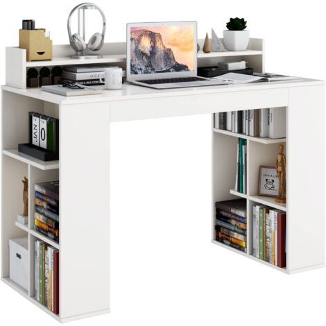 Bureau d'ordinateur avec rangement, bureau en bois, poste de travail informatique pour chambre et bureau, 120 x 54 x 73 cm, blanc