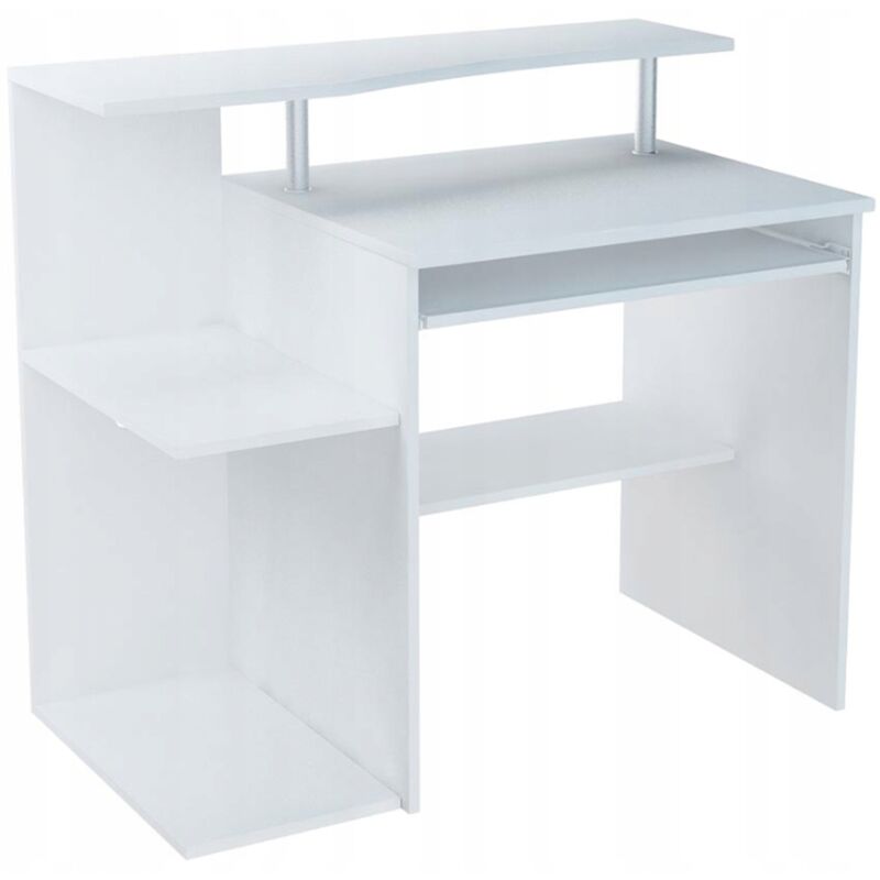 Bureau Informatique avec Rangement et Support d'Écran Blanc - Table d'ordinateur Style contemporain - 100 x 58 x 91 cm