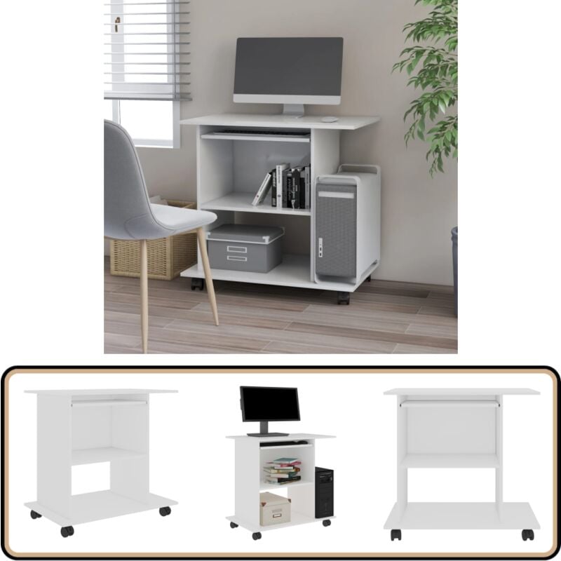Vidaxl - Bureau d'ordinateur Blanc 80x50x75 cm Bois d'ingénierie - Bureau Informatique - Bureau Blanc - Bureau Design - Bureau Compact - Meuble De