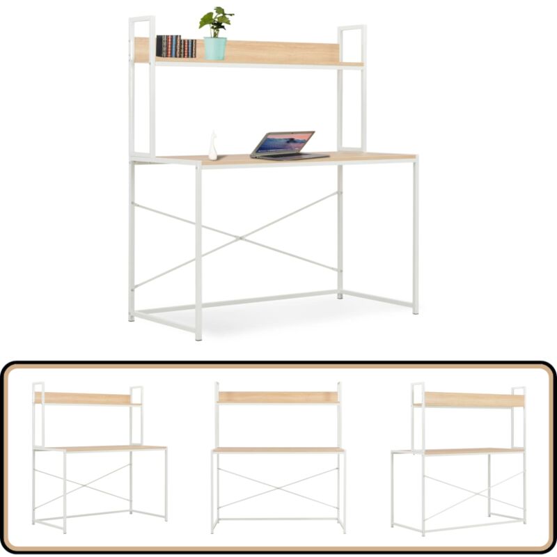Vidaxl - Bureau d'ordinateur Blanc et chêne 120 x 60 x 138 cm - Bureau Informatique - Bureau Design - Bureau Blanc - Bureau Industriel - Bureau Avec