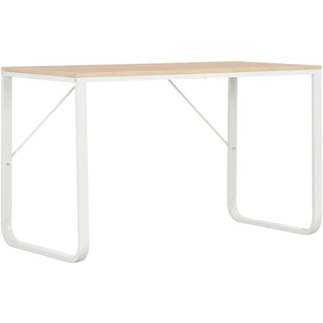 Bureau d'ordinateur Blanc et chêne 120x60x73 cm