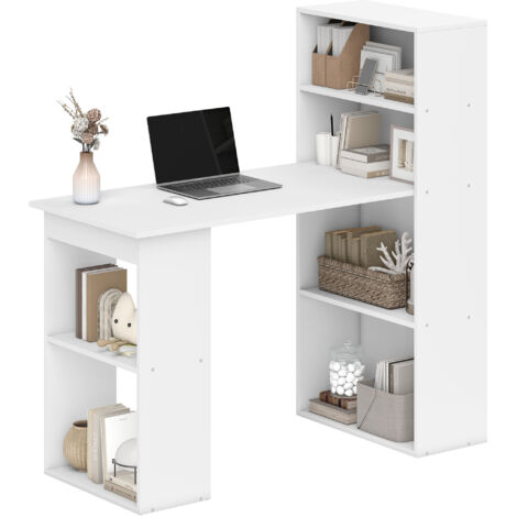 Bureau d'ordinateur blanc HOMCOM 120x55x120 cm avec 6 étagères de rangement ouvertes pour chambre ou studio