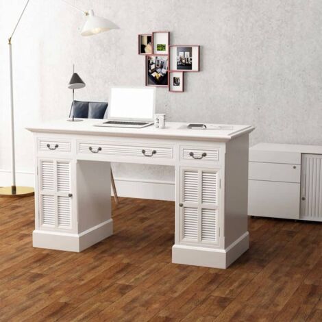 Bureau d'ordinateur, Bureau Informatique, Table de travail à double piédestal blanc 140 x 48 x 80 cm pwfn30256 Maison Chic
