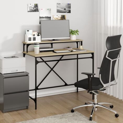 Bureau d'Ordinateur, Bureau Informatique, Table de Travail chêne sonoma 100x50x90 cm bois d'ingénierie et fer PEWV60352 DESIGN IN