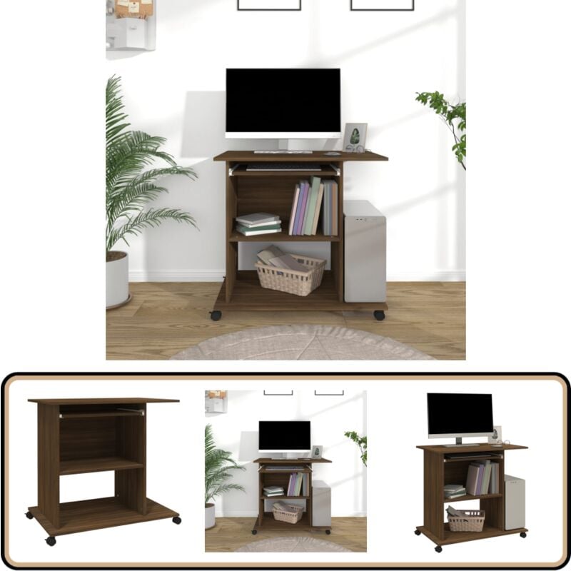 Vidaxl - Bureau d'ordinateur Chêne marron 80x50x75 cm Bois d'ingénierie - Bureau Informatique - Bureau Compact - Bureau Design - Bureau Modulaire