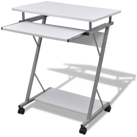 Bureau d'ordinateur compact avec plateau à clavier Blanc