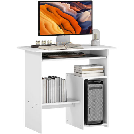 Bureau d'ordinateur compact blanc 80x45x75 cm avec étagère et rangement