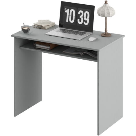 Bureau d'ordinateur compact gris, 90x50x74 cm, avec étagère, en aggloméré