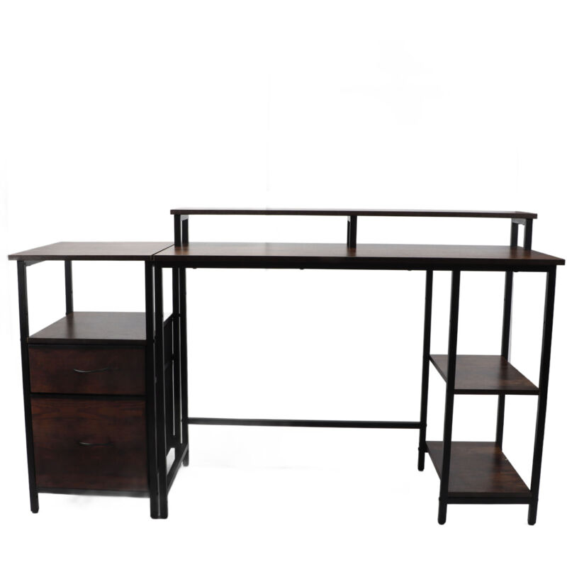 Ineasicer - Bureau d'ordinateur industriel vintage avec étagère surélevée pour la maison et le bureau