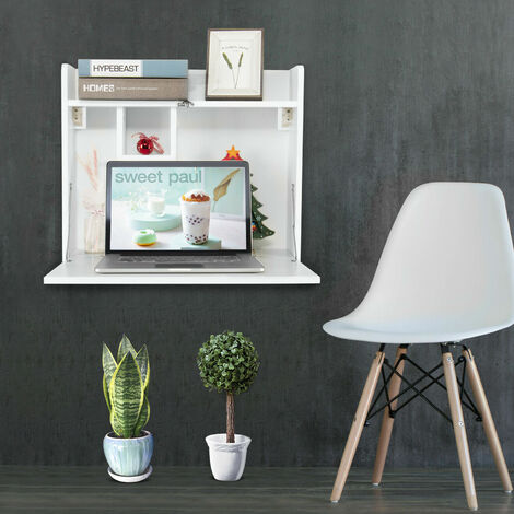 main image of "Bureau d'ordinateur murale meuble multifonctionnel avec rangement rabattable"