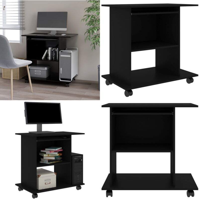 Bureau d'ordinateur Noir 80x50x75 cm Bois d'ingénierie - Bureau Informatique - Bureau Noir - Bureau Design - Bureau Compact - Bureau Avec Tiroir