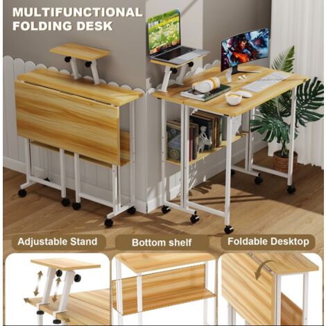 Bureau d'ordinateur pliable avec roulettes, petit bureau d'ordinateur électrique portable à roulettes avec support de rangement, bureau d'angle, bureau pliable pour petit espace, 58x80x75cm