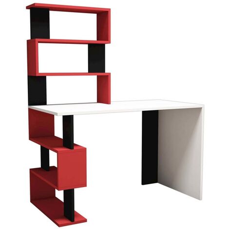 Bureau d'ordinateur Snap 120x60x148,2cm Blanc, noir et rouge Homemania - N/A