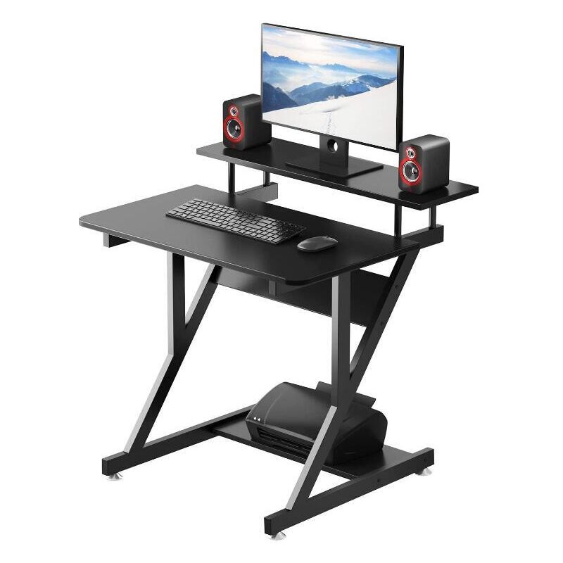 Yoleo - Bureau d'ordinateur Stable en Forme de z avec roulettes,Bureau Mobile avec Étagères,Table Bureau Domicile Étude 70x60x79CM,Noir