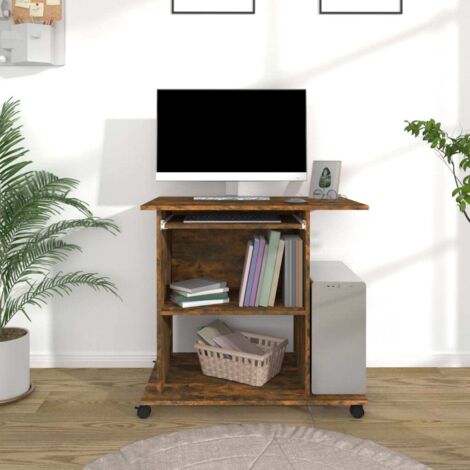 Bureau d'ordinateur-Table de Travail-Bureau d'ordinateur Chêne fumé 80x50x75 cm Bois d'ingénierie 525926