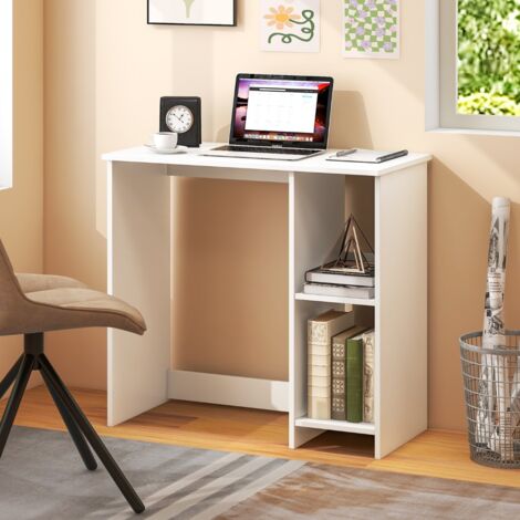 Bureau d'Ordinateur Table de Travail pour Petit Espace avec 2 Compartiments Bureau Informatique 40 x 80 x74 cm Blanc DESIGN IN