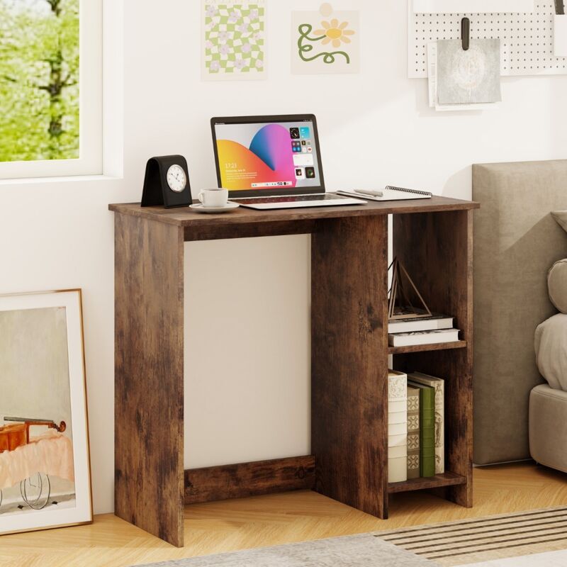 Bureau d'Ordinateur Table de Travail pour Petit Espace avec 2 Compartiments Bureau Informatique 40 x 80 x74 cm Café