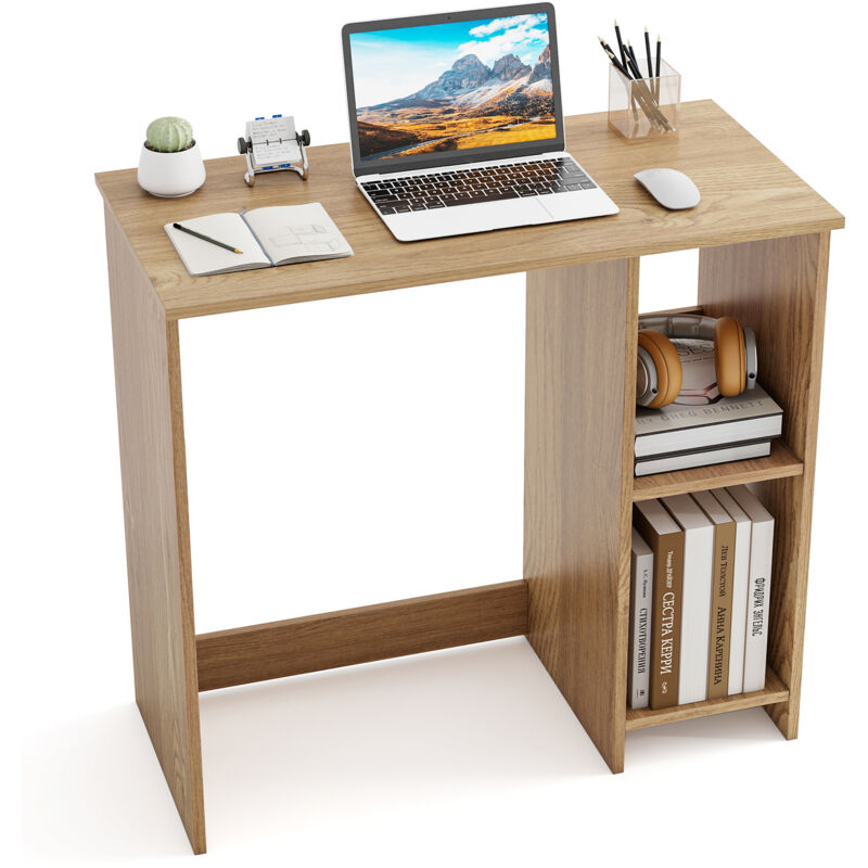 Bureau d'Ordinateur, Table de Travail pour Petit Espace, avec 2 Compartiments, Bureau Moderne Simple, Bureau Informatique, 40 x 80 x74 cm, Naturel