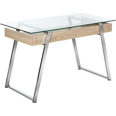 Bureau D Ordinateur Table Informatique Avec Plateau Verre Trempe Etagere De Rangement Support En Metal 120 X 60 X 74 5 Cm