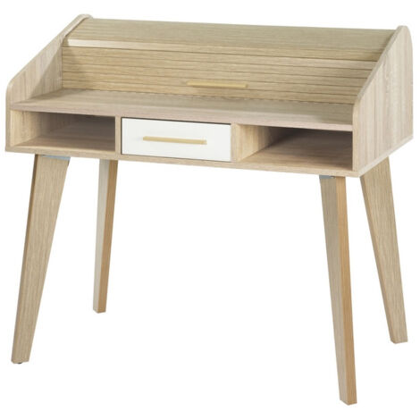 Bureau Dos d'âne Vintage Chêne 1 Tiroir Blanc L 104 H 95.1 P 60 cm